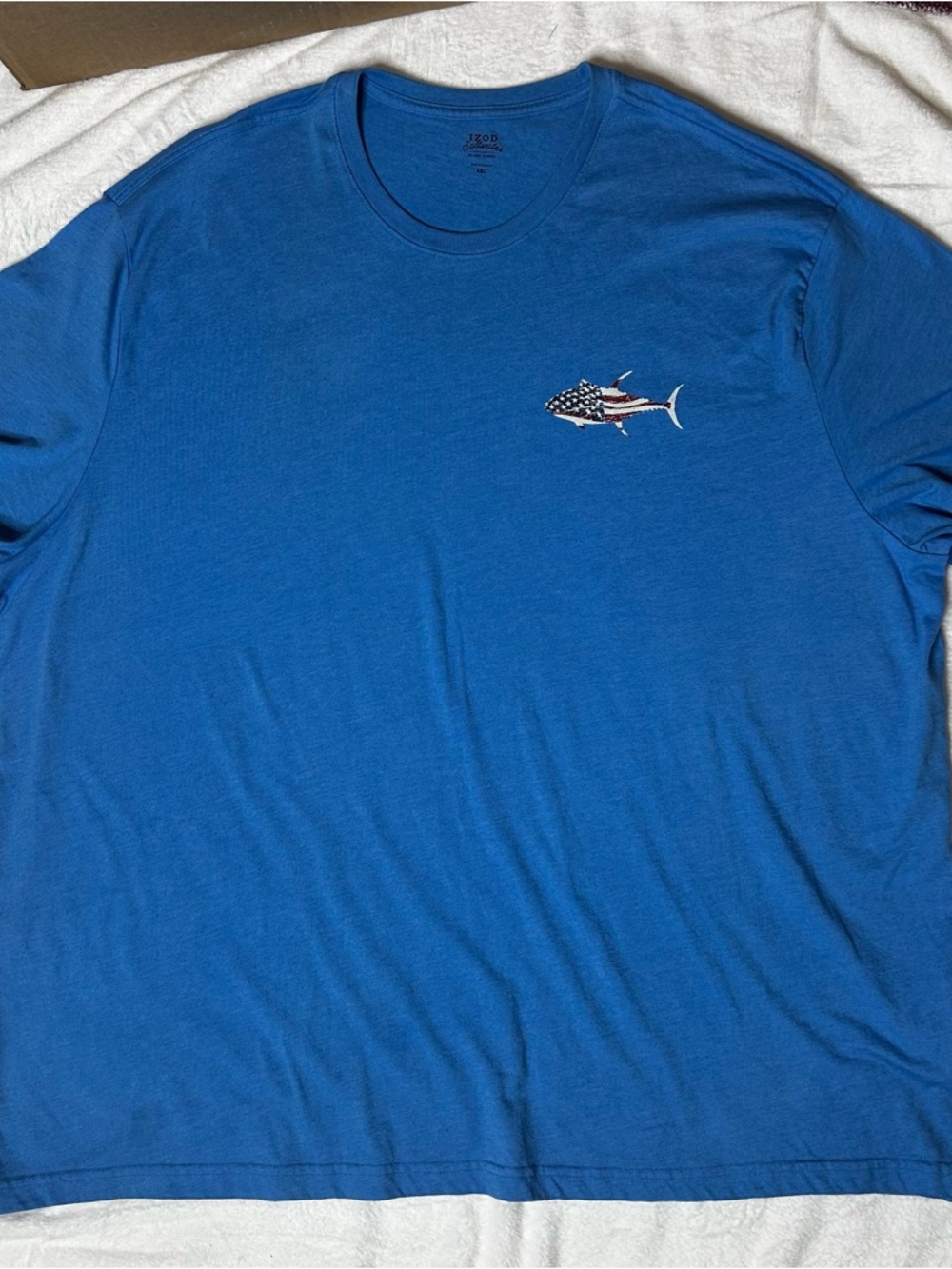 Izod Blue Short Sleeve Tee with Flag Shark Embroidery
